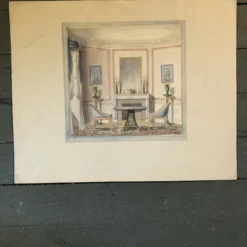1930’s Regency Style Original Architectural Watercolor Painting Interior Signed Derry -chairish shop 1930s regency style original architectural watercolor painting interior signed derry 1798 scaled