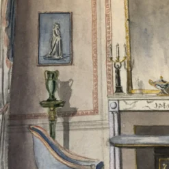 1930’s Regency Style Original Architectural Watercolor Painting Interior Signed Derry -chairish shop 1930s regency style original architectural watercolor painting interior signed derry 4265 scaled