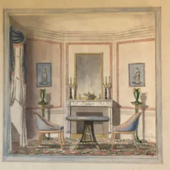 1930’s Regency Style Original Architectural Watercolor Painting Interior Signed Derry -chairish shop 1930s regency style original architectural watercolor painting interior signed derry 4744