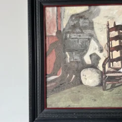 1930's Slavinsky Still Life French Ladder Back Chair With Cat Oil Painting -chairish shop 1930s slavinsky still life french ladder back chair with cat oil painting 1120 scaled