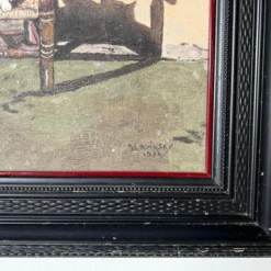 1930's Slavinsky Still Life French Ladder Back Chair With Cat Oil Painting -chairish shop 1930s slavinsky still life french ladder back chair with cat oil painting 6616 scaled