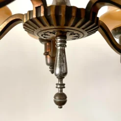 1940's Art Deco 5 Light Copper Peach Glass Chandelier -chairish shop 1940s art deco 5 light copper peach glass chandelier 3552 scaled