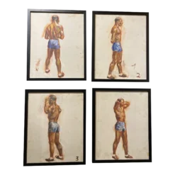 1940’s "Boxer Series" Realist Figurative Oil Painting On Canvas, Framed - Set Of 4