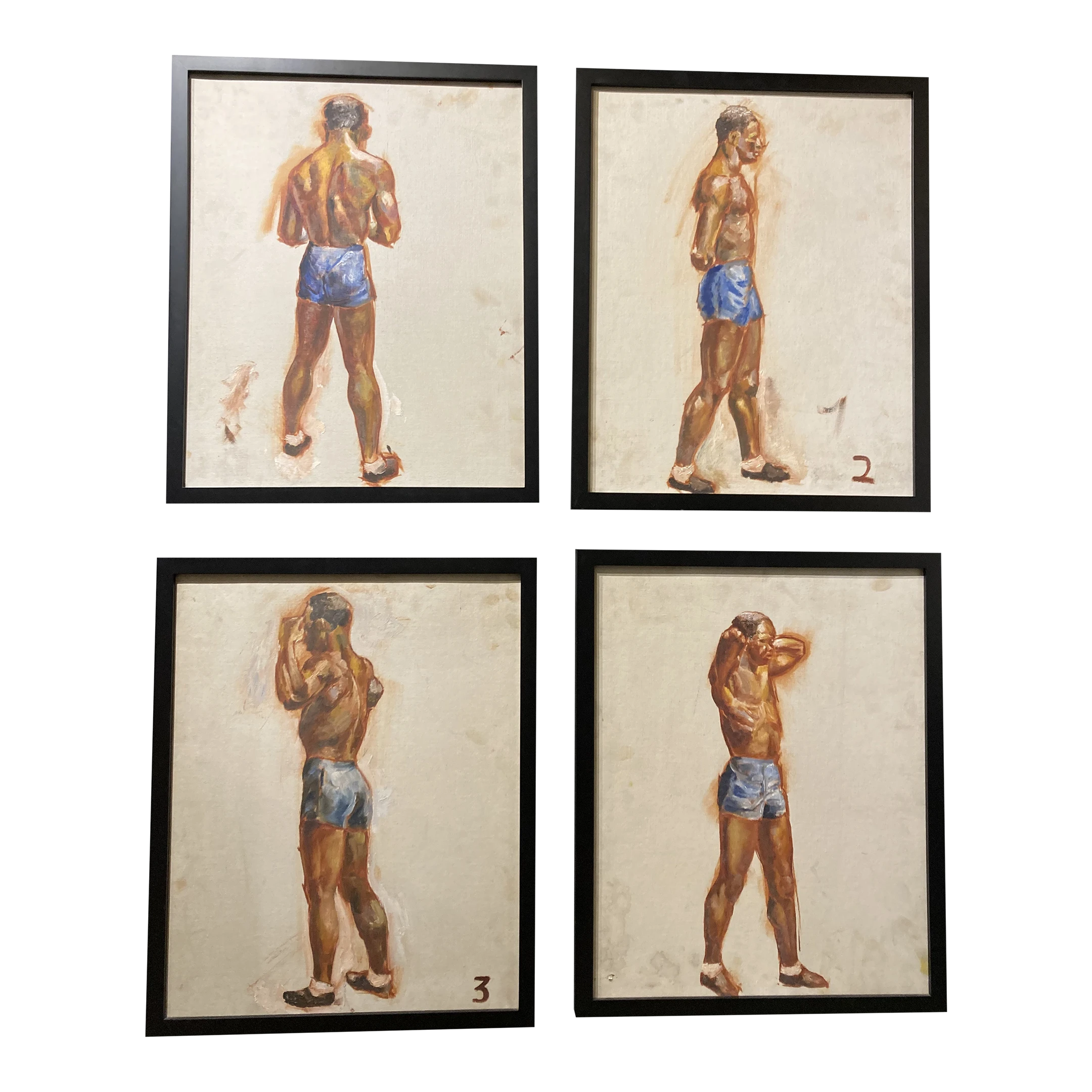 1940’s "Boxer Series" Realist Figurative Oil Painting On Canvas, Framed - Set Of 4 1 1940’s "Boxer Series" Realist Figurative Oil Painting On Canvas, Framed - Set Of 4