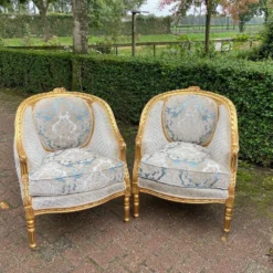1940's French Louis Xvi Bergere Chairs In Gold Beech And Damask- A Pair -chairish shop 1940s french louis xvi bergere chairs in gold beech and damask a pair 3987