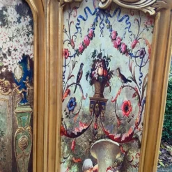1940's French Louis Xvi Screen / Room Divider With Scenery On Silk With Cotton Fabric -chairish shop 1940s french louis xvi screen room divider with scenery on silk with cotton fabric 4090