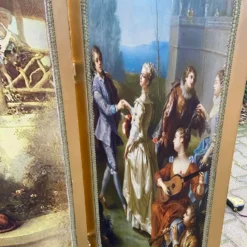 1940's French Louis Xvi Screen / Room Divider With Scenery On Silk With Cotton Fabric -chairish shop 1940s french louis xvi screen room divider with scenery on silk with cotton fabric 7358