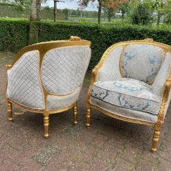 1940's French Louis Xvi Sofa Set In Gold Beech And Damask-5 Pieces -chairish shop 1940s french louis xvi sofa set in gold beech and damask 5 pieces 1979