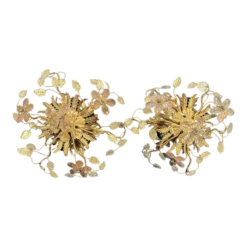 1940's French Regency Crystal Floral 5 Light Wall Sconces Style Maison Bagues A - Pair