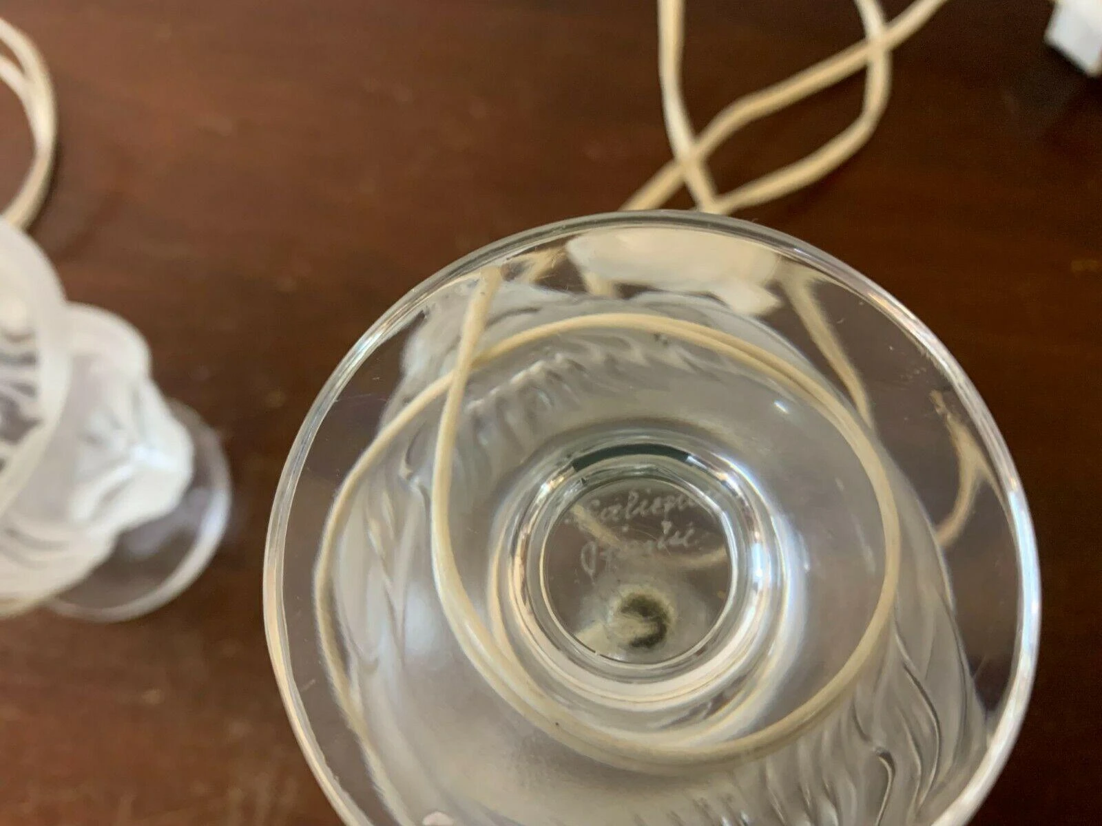 1940's French Regency Signed Lalique Frosted Art Glass "Lions Mask" Table Lamps A - Pair 5 1940's French Regency Signed Lalique Frosted Art Glass "Lions Mask" Table Lamps A - Pair - Image 5