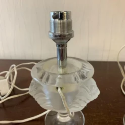 1940's French Regency Signed Lalique Frosted Art Glass "Lions Mask" Table Lamps A - Pair 10 1940's French Regency Signed Lalique Frosted Art Glass "Lions Mask" Table Lamps A - Pair -chairish shop 1940s french regency signed lalique frosted art glass lions mask table lamps a pair 2581