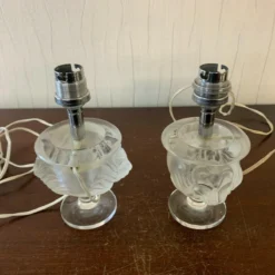 1940's French Regency Signed Lalique Frosted Art Glass "Lions Mask" Table Lamps A - Pair 14 1940's French Regency Signed Lalique Frosted Art Glass "Lions Mask" Table Lamps A - Pair -chairish shop 1940s french regency signed lalique frosted art glass lions mask table lamps a pair 6118