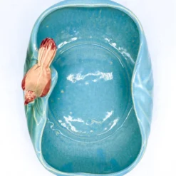 1940's McCoy "Bird Bath" Turquoise Blue Bowl/ Planter With Cardinal -chairish shop 1940s mccoy bird bath turquoise blue bowl planter with cardinal 3445
