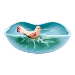 1940's McCoy "Bird Bath" Turquoise Blue Bowl/ Planter With Cardinal