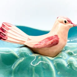 1940's McCoy "Bird Bath" Turquoise Blue Bowl/ Planter With Cardinal -chairish shop 1940s mccoy bird bath turquoise blue bowl planter with cardinal 4675