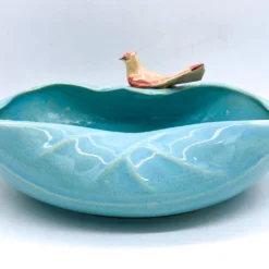 1940's McCoy "Bird Bath" Turquoise Blue Bowl/ Planter With Cardinal -chairish shop 1940s mccoy bird bath turquoise blue bowl planter with cardinal 9342