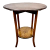 1940’s Round Two-Tier Splayed Leg Accent / Side Pine Table With Hand-Drawn Floral Decoration