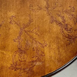 1940’s Round Two-Tier Splayed Leg Accent / Side Pine Table With Hand-Drawn Floral Decoration -chairish shop 1940s round two tier splayed leg accent side pine table with hand drawn floral decoration 9346