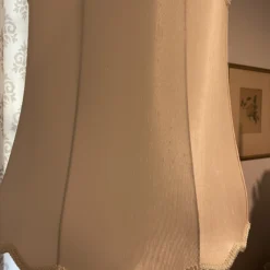 1940’s White Opaline Glass And Ormolu Lamp With Silk Shade -chairish shop 1940s white opaline glass and ormolu lamp with silk shade 3642 scaled