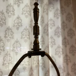 1940’s White Opaline Glass And Ormolu Lamp With Silk Shade -chairish shop 1940s white opaline glass and ormolu lamp with silk shade 4225 scaled