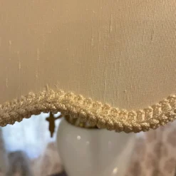 1940’s White Opaline Glass And Ormolu Lamp With Silk Shade -chairish shop 1940s white opaline glass and ormolu lamp with silk shade 5296 scaled