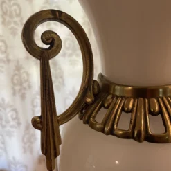 1940’s White Opaline Glass And Ormolu Lamp With Silk Shade -chairish shop 1940s white opaline glass and ormolu lamp with silk shade 5707 scaled