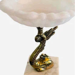 1950’s Art Deco Brass Koi Fish Marble Milk Glass Pedestal Tray -chairish shop 1950s art deco brass koi fish marble milk glass pedestal tray 6747