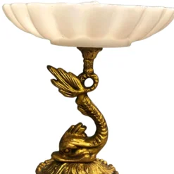 1950’s Art Deco Brass Koi Fish Marble Milk Glass Pedestal Tray -chairish shop 1950s art deco brass koi fish marble milk glass pedestal tray 9611