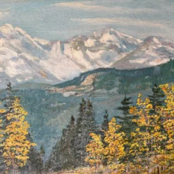 1950's C. C. Motcaveg " Autumn In The Rockies - Longs Peak Colorado" Oil On Canvas Painting -chairish shop 1950s c c motcaveg autumn in the rockies longs peak colorado oil on canvas painting 1296 scaled