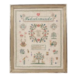 1950's Danish Cross Stitch Sampler, Birth Memorial