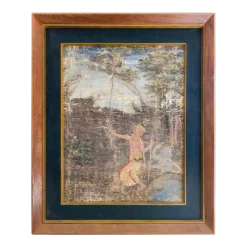 1950's Distressed Painting Of Temple Dancer And Buddhist Monkey God, Thailand
