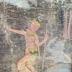 1950's Distressed Painting Of Temple Dancer And Buddhist Monkey God, Thailand -chairish shop 1950s distressed painting of temple dancer and buddhist monkey god thailand 6067