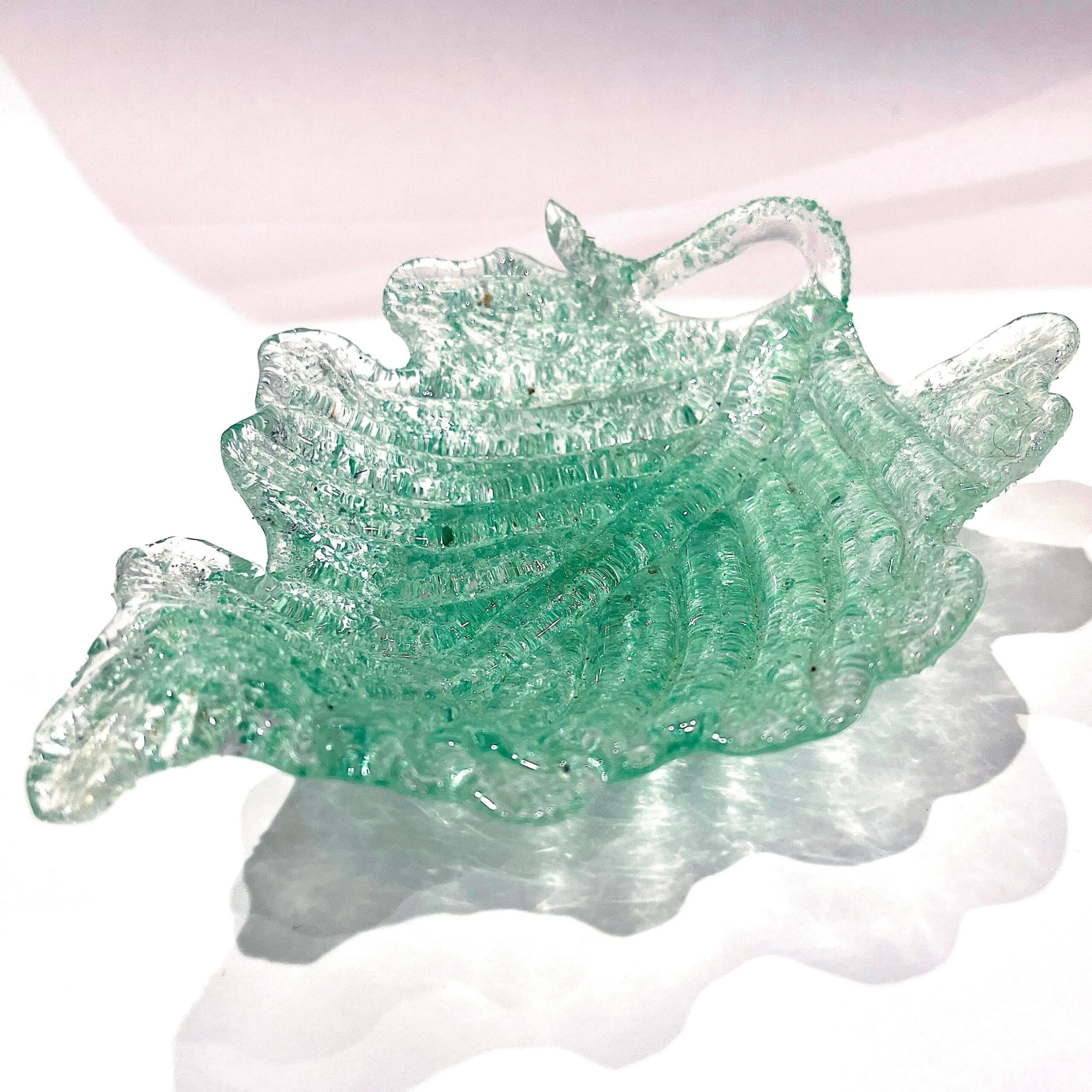 1950's Fratelli Toso Murano Green Overshot Blown Glass Leaf Dish 2 1950's Fratelli Toso Murano Green Overshot Blown Glass Leaf Dish - Image 2