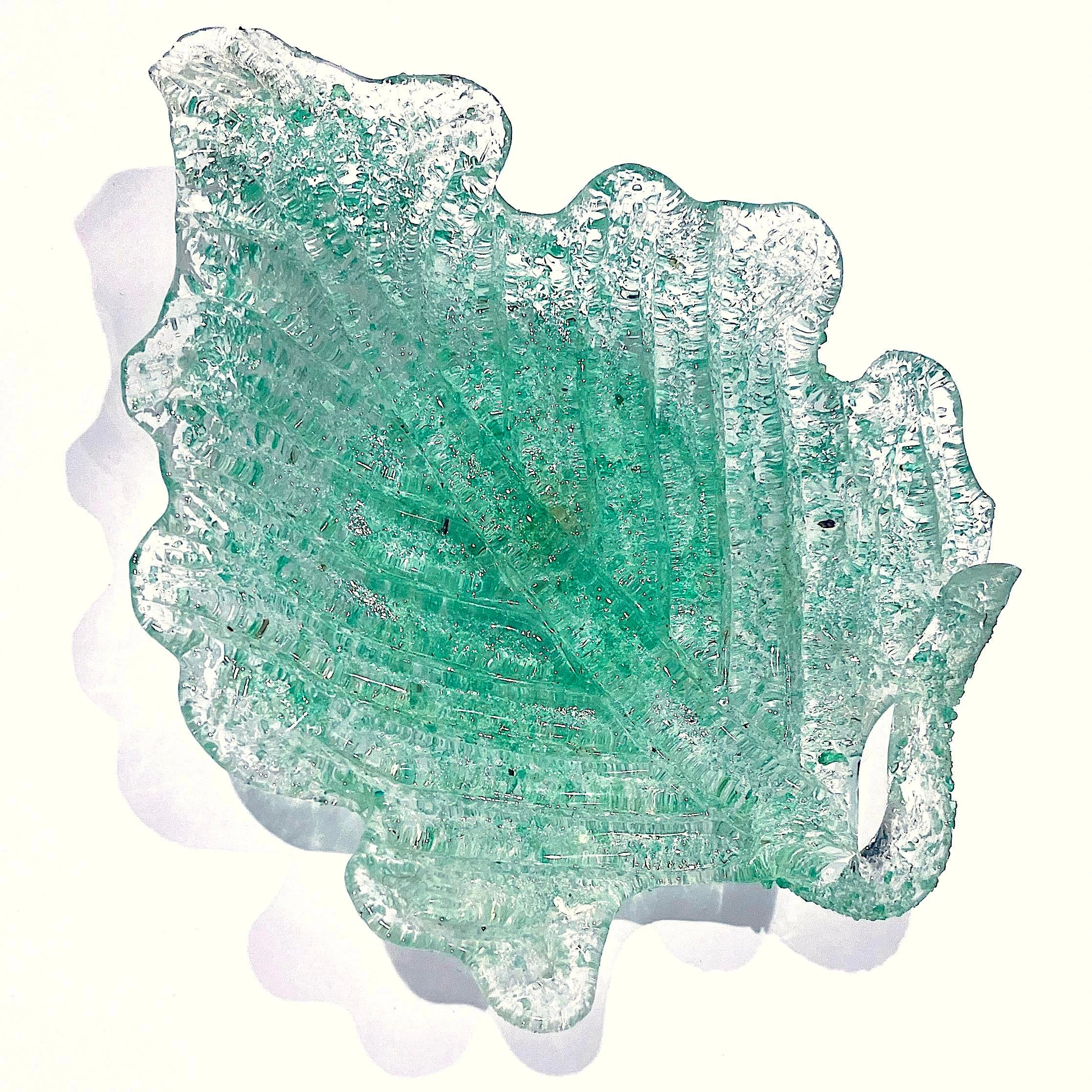 1950's Fratelli Toso Murano Green Overshot Blown Glass Leaf Dish 5 1950's Fratelli Toso Murano Green Overshot Blown Glass Leaf Dish - Image 5