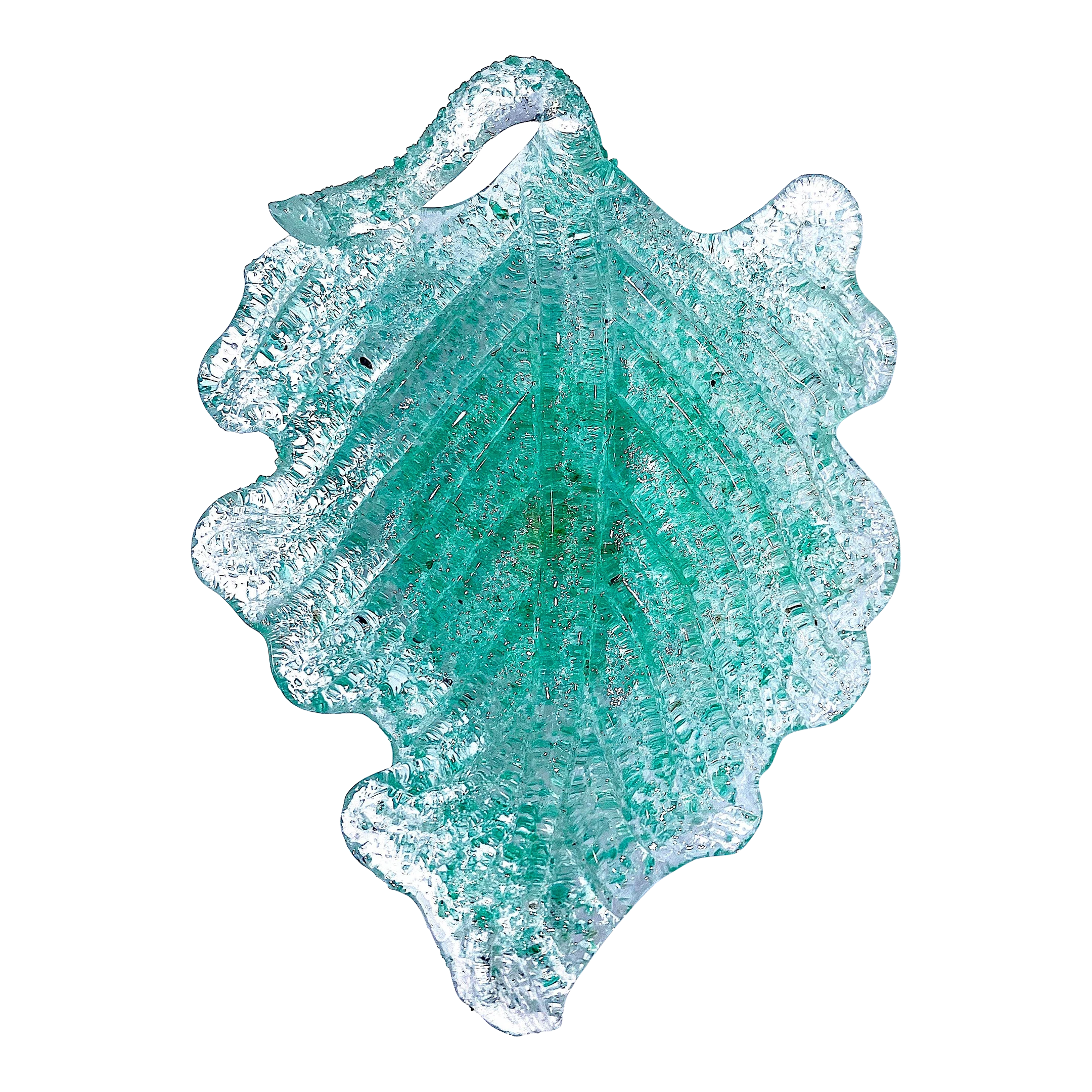 1950's Fratelli Toso Murano Green Overshot Blown Glass Leaf Dish 1 1950's Fratelli Toso Murano Green Overshot Blown Glass Leaf Dish