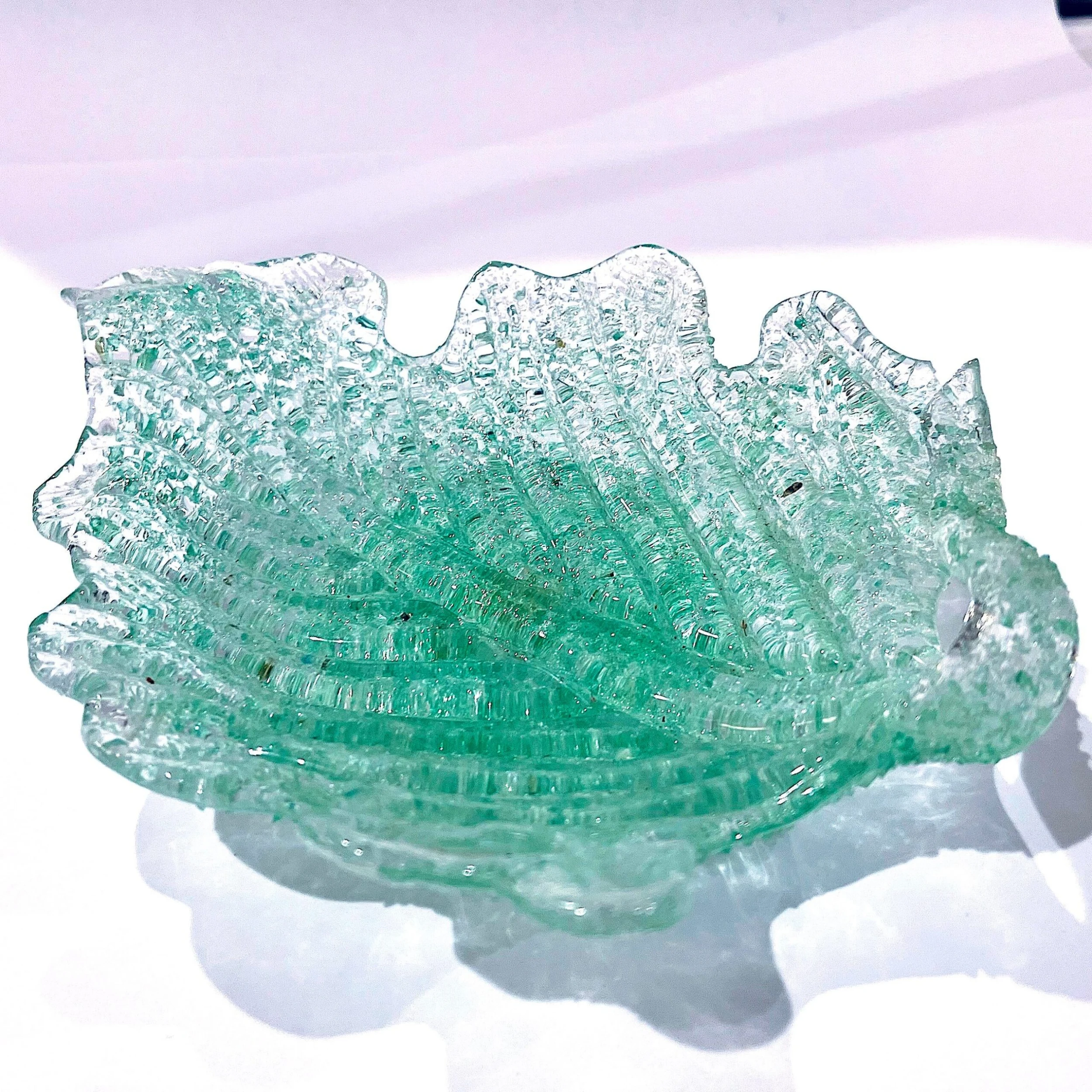 1950's Fratelli Toso Murano Green Overshot Blown Glass Leaf Dish 4 1950's Fratelli Toso Murano Green Overshot Blown Glass Leaf Dish - Image 4