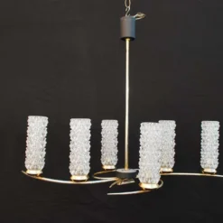 1950's French Brass And Glass Chandelier -chairish shop 1950s french brass and glass chandelier 4673