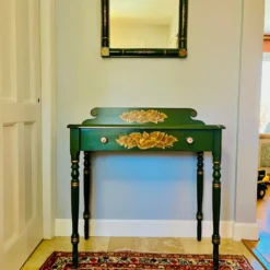 1950’s Green Hitchcock Stenciled Desk And Mirror -chairish shop 1950s green hitchcock stenciled desk and mirror 2114 scaled