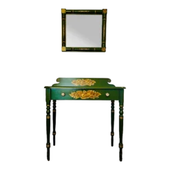 1950’s Green Hitchcock Stenciled Desk And Mirror