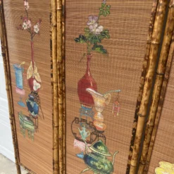 1950’s Hand Painted Burnt Rattan Chinese Folding Screen 17 1950’s Hand Painted Burnt Rattan Chinese Folding Screen -chairish shop 1950s hand painted burnt rattan chinese folding screen 4302 scaled