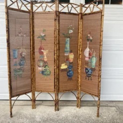 1950’s Hand Painted Burnt Rattan Chinese Folding Screen 15 1950’s Hand Painted Burnt Rattan Chinese Folding Screen -chairish shop 1950s hand painted burnt rattan chinese folding screen 5531 scaled