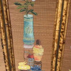 1950’s Hand Painted Burnt Rattan Chinese Folding Screen 14 1950’s Hand Painted Burnt Rattan Chinese Folding Screen -chairish shop 1950s hand painted burnt rattan chinese folding screen 8946 scaled