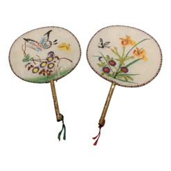1950’s Hand-Painted Chinese Silk Fans - Set Of 2