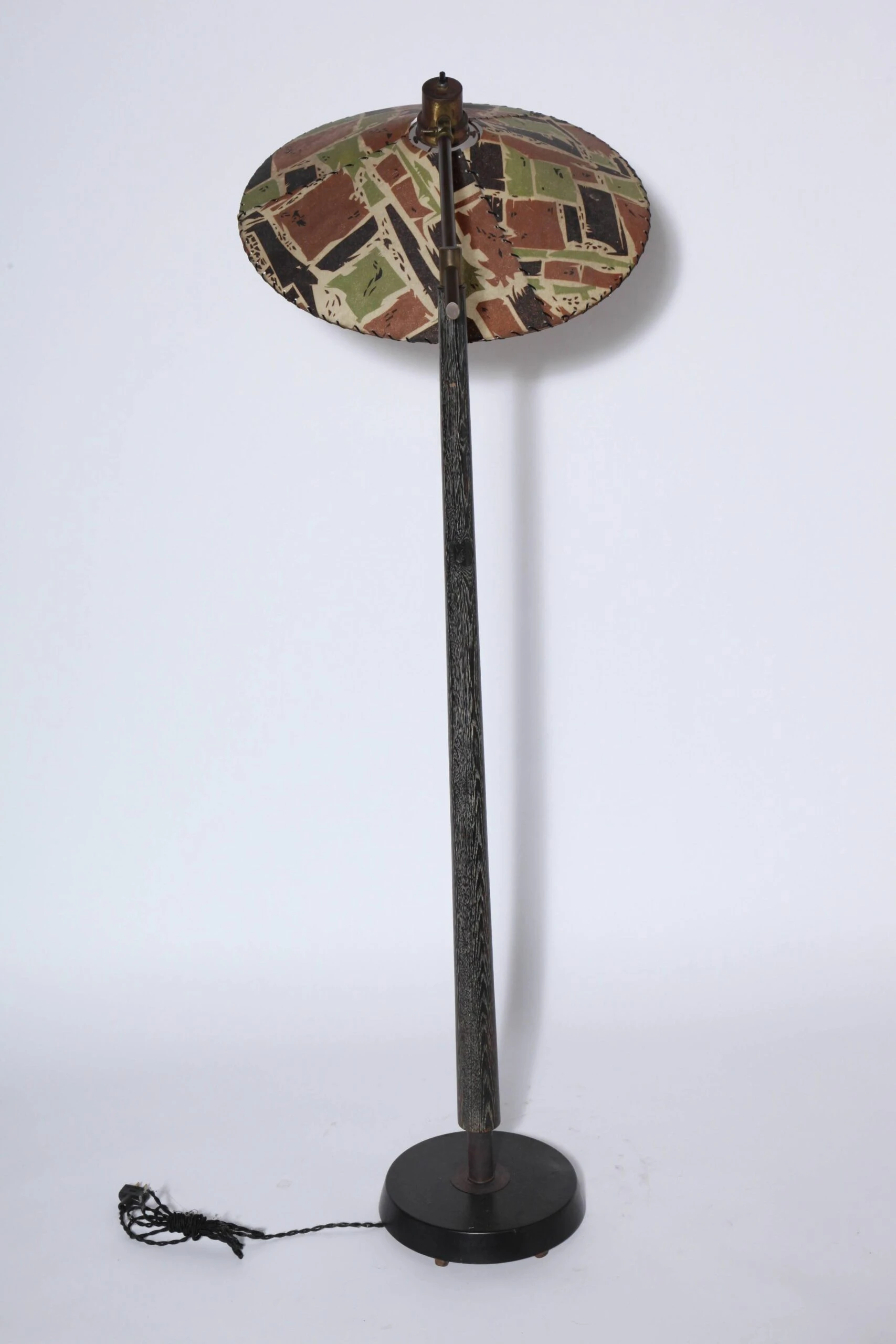 1950's Max Kment Style Ebonized Floor Lamp With Tilt "Rice Hat" Parchment Shade 6 1950's Max Kment Style Ebonized Floor Lamp With Tilt "Rice Hat" Parchment Shade - Image 6