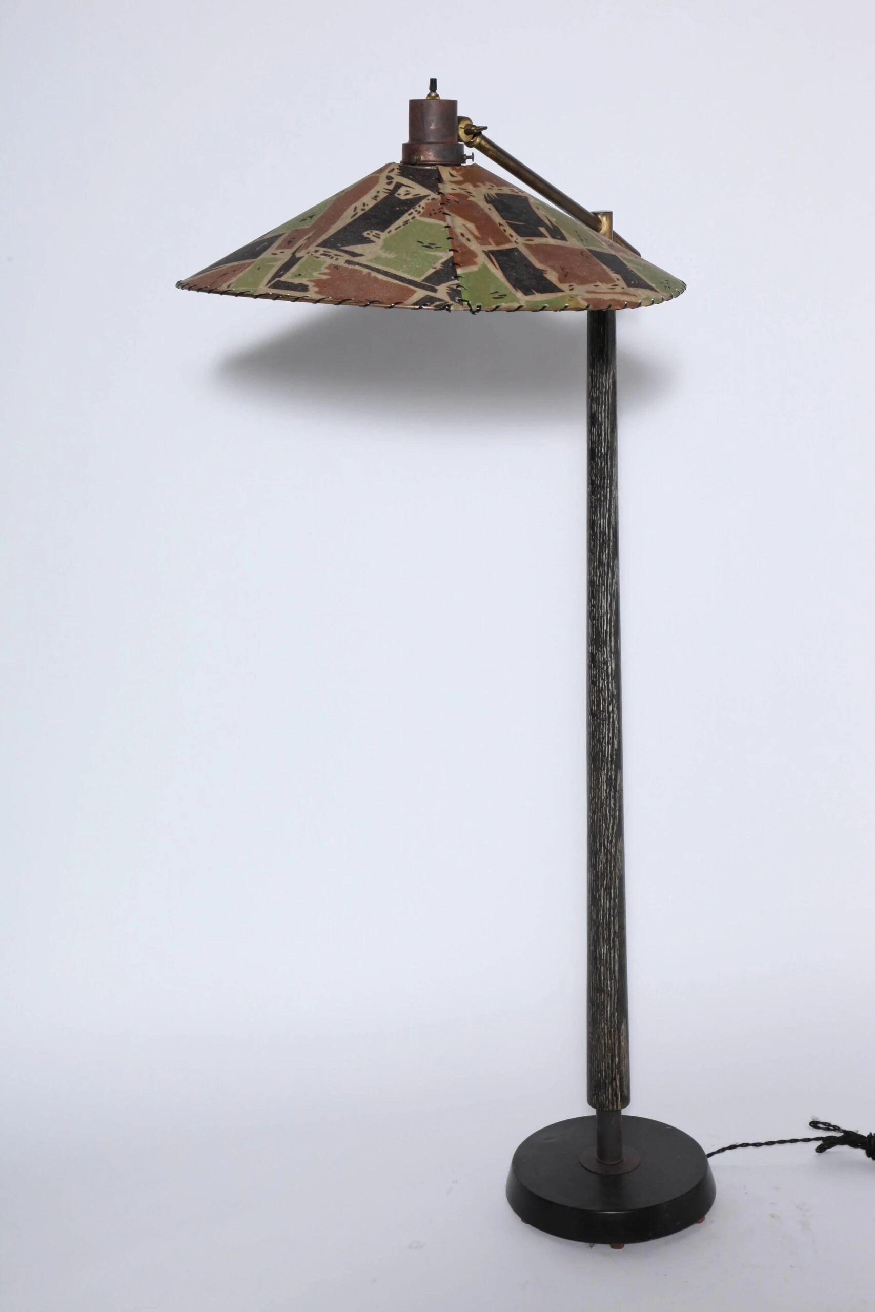 1950's Max Kment Style Ebonized Floor Lamp With Tilt "Rice Hat" Parchment Shade 8 1950's Max Kment Style Ebonized Floor Lamp With Tilt "Rice Hat" Parchment Shade - Image 8