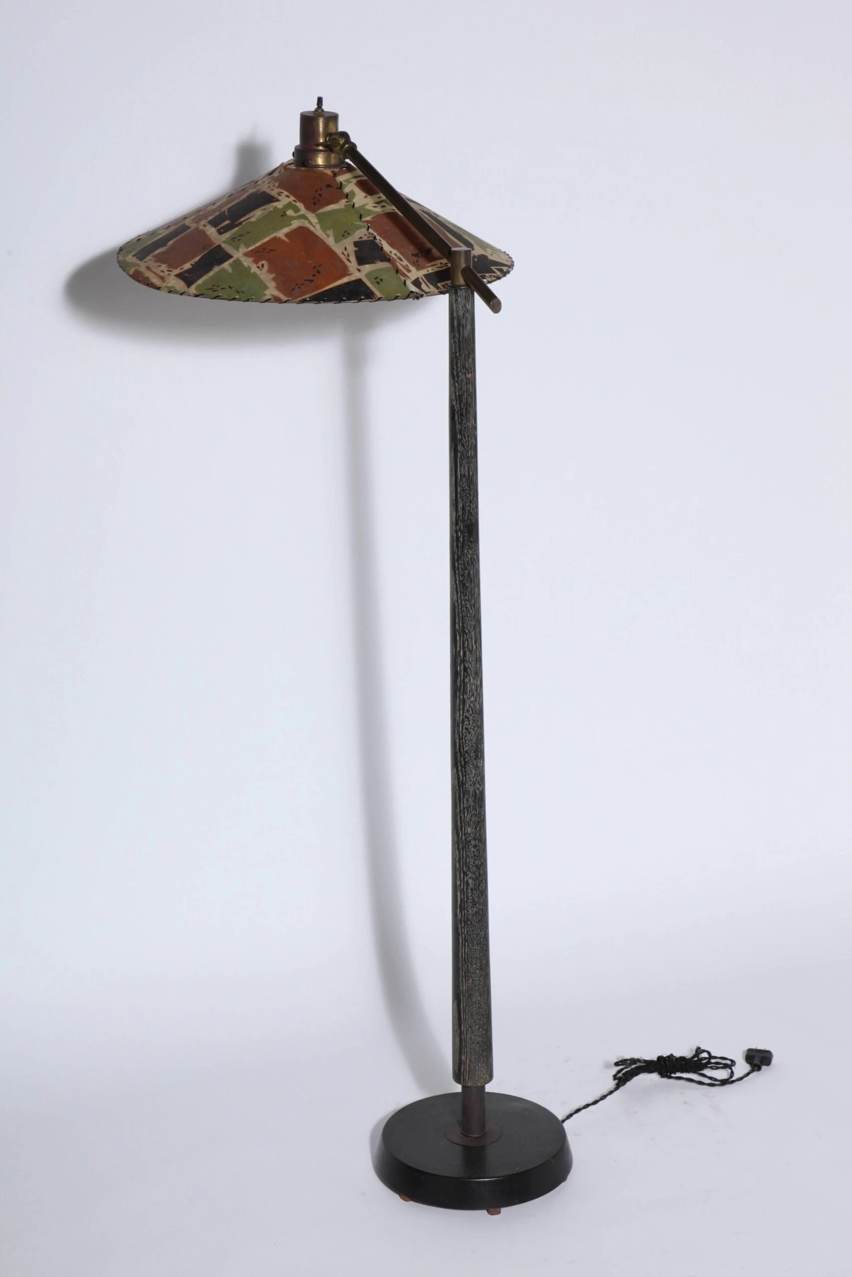 1950's Max Kment Style Ebonized Floor Lamp With Tilt "Rice Hat" Parchment Shade 10 1950's Max Kment Style Ebonized Floor Lamp With Tilt "Rice Hat" Parchment Shade - Image 10