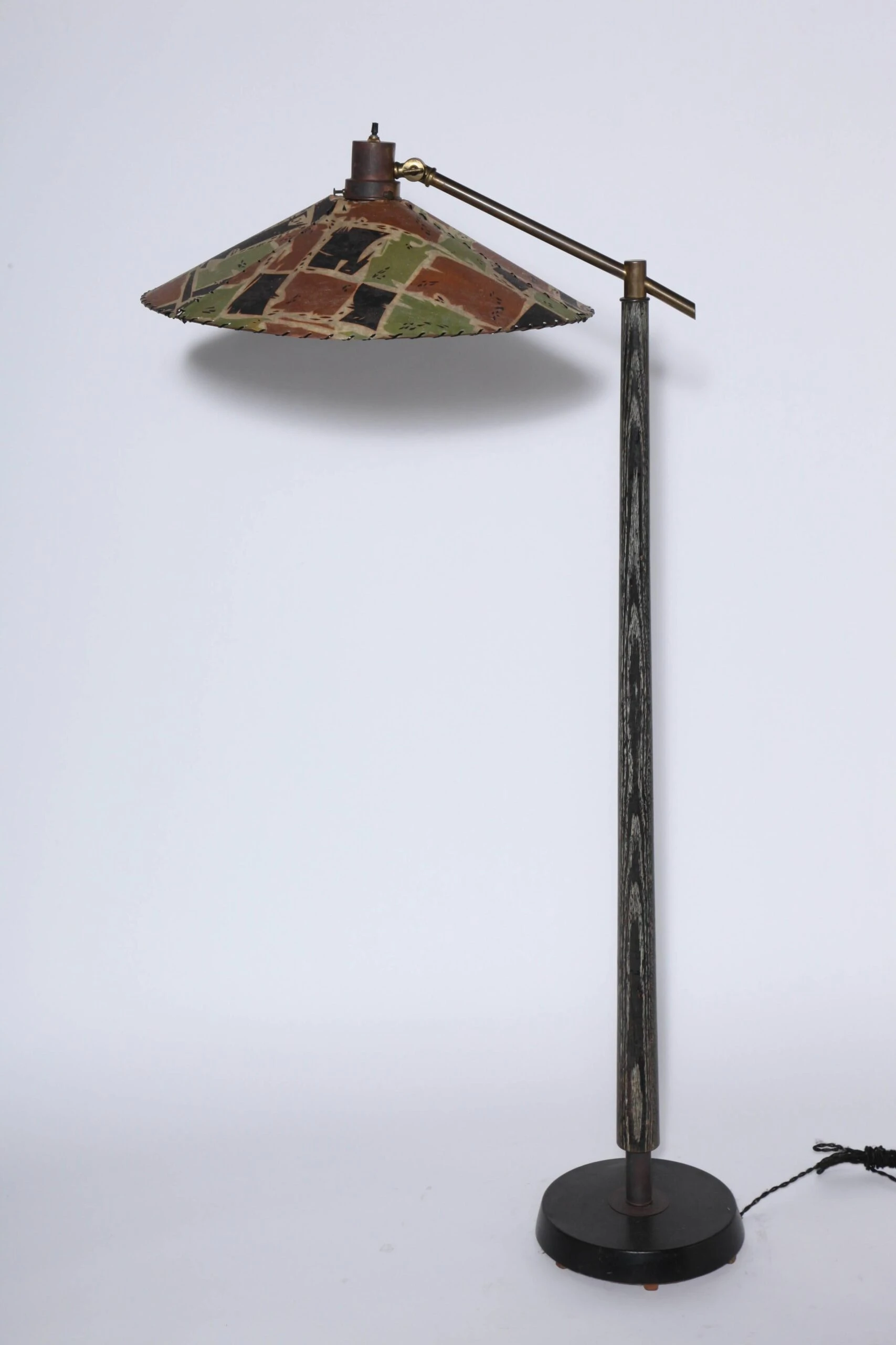 1950's Max Kment Style Ebonized Floor Lamp With Tilt "Rice Hat" Parchment Shade 2 1950's Max Kment Style Ebonized Floor Lamp With Tilt "Rice Hat" Parchment Shade - Image 2