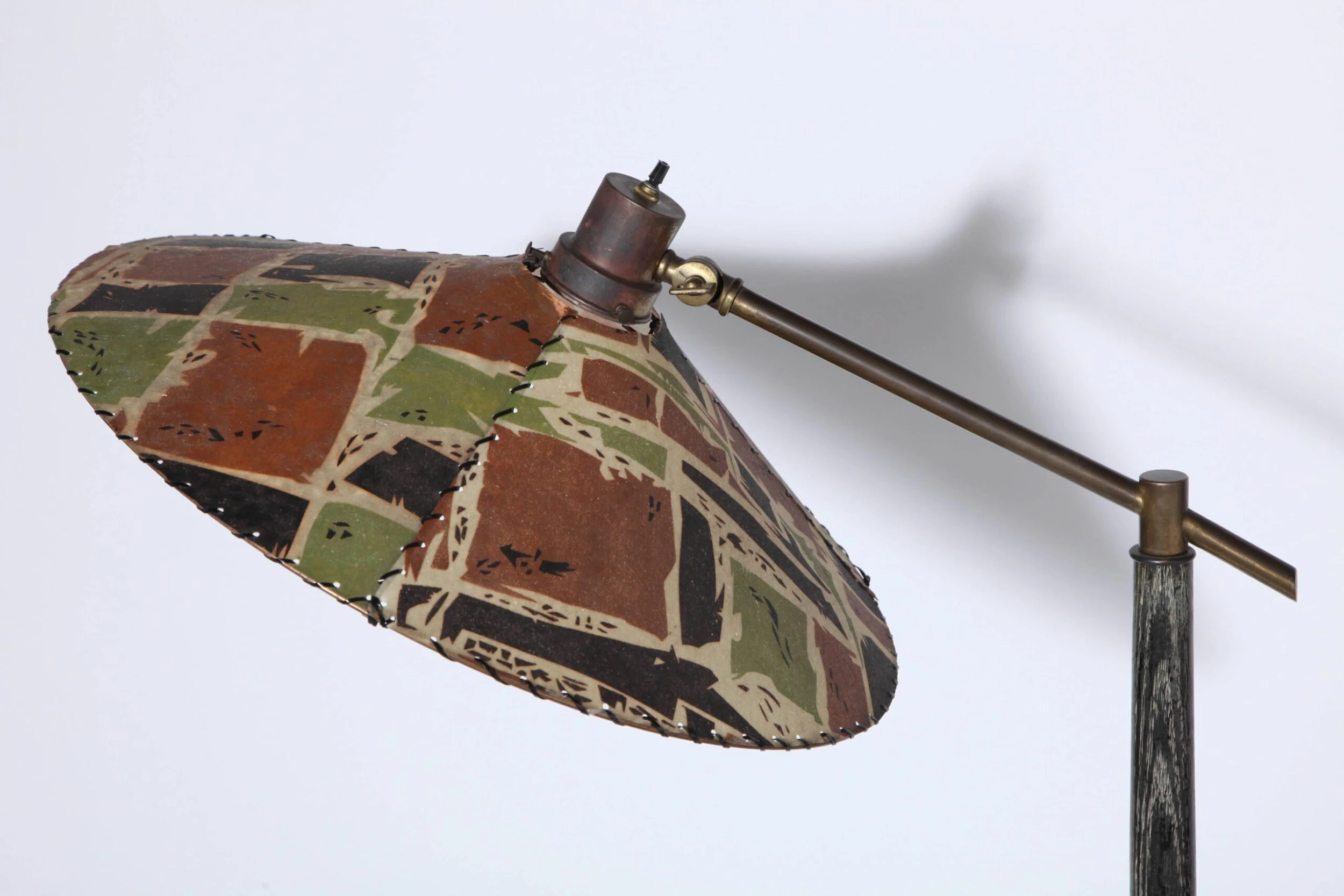 1950's Max Kment Style Ebonized Floor Lamp With Tilt "Rice Hat" Parchment Shade 3 1950's Max Kment Style Ebonized Floor Lamp With Tilt "Rice Hat" Parchment Shade - Image 3