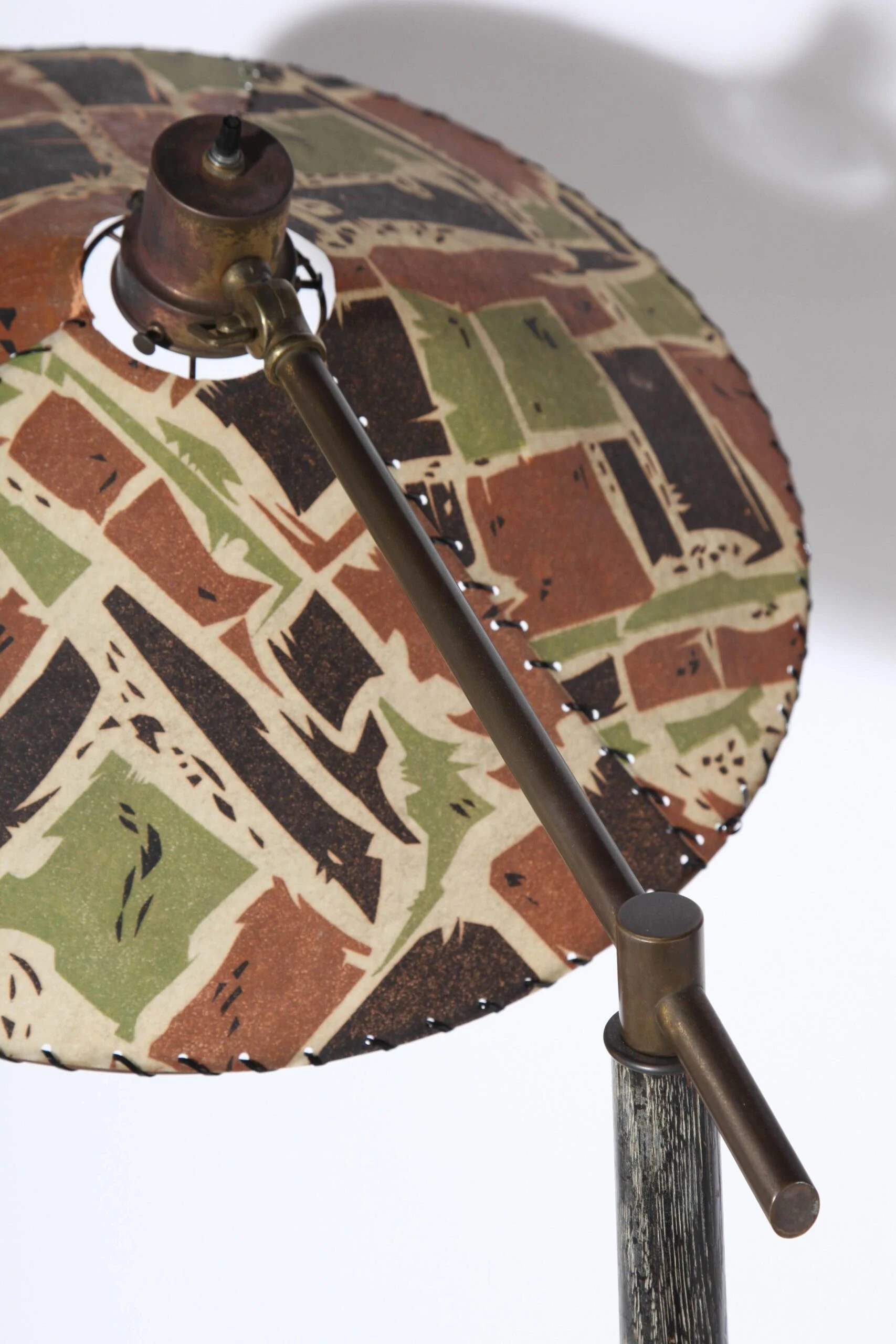 1950's Max Kment Style Ebonized Floor Lamp With Tilt "Rice Hat" Parchment Shade 4 1950's Max Kment Style Ebonized Floor Lamp With Tilt "Rice Hat" Parchment Shade - Image 4