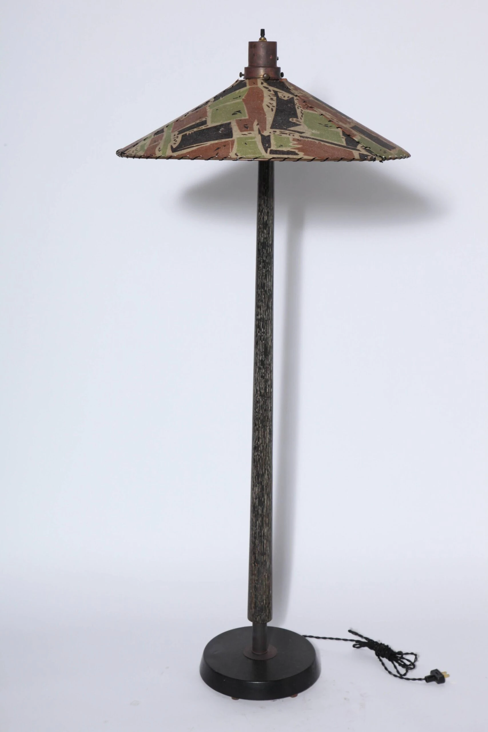 1950's Max Kment Style Ebonized Floor Lamp With Tilt "Rice Hat" Parchment Shade 9 1950's Max Kment Style Ebonized Floor Lamp With Tilt "Rice Hat" Parchment Shade - Image 9